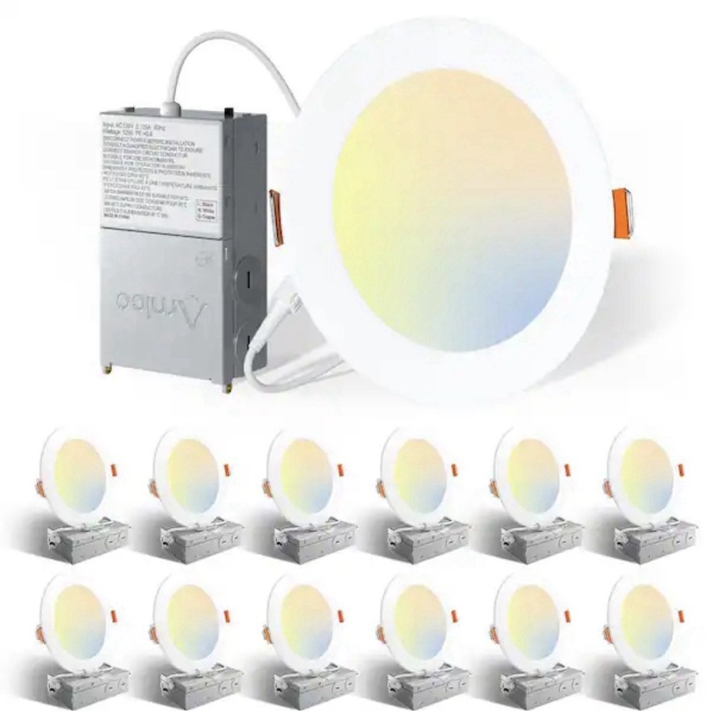 Amico 12 Pack 6 Inch 5CCT LED Recessed Slim Pot Light with Junction Box
